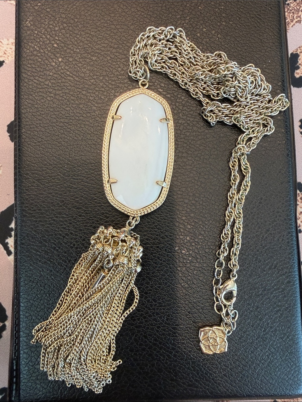 Authentic Kendra Scott Gold-Tone White Stone Tassel Necklace